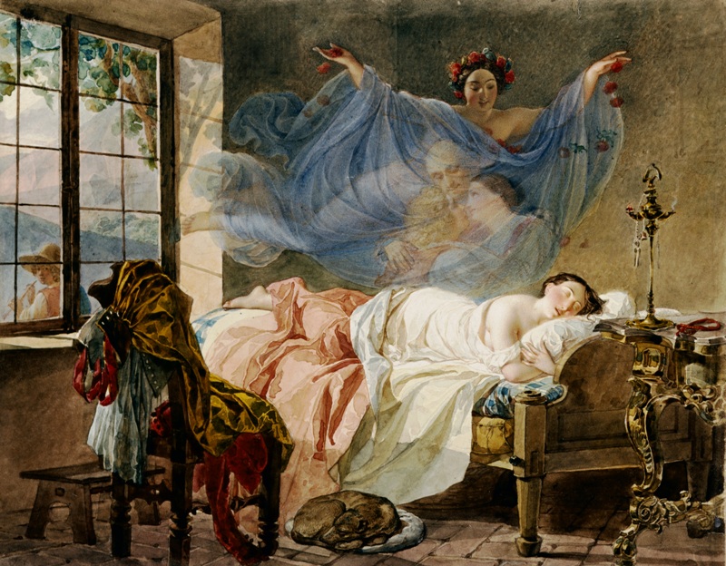 Karl Bryullov: A Dream of a Girl Before. From 
 https://commons.wikimedia.org/wiki/File:Briullov,_Karl_-_A_Dream_of_a_Girl_Before_a_Sunrise.jpg